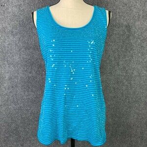 Ann Taylor LOFT Tank Top Women Size M Striped with Front Sequins